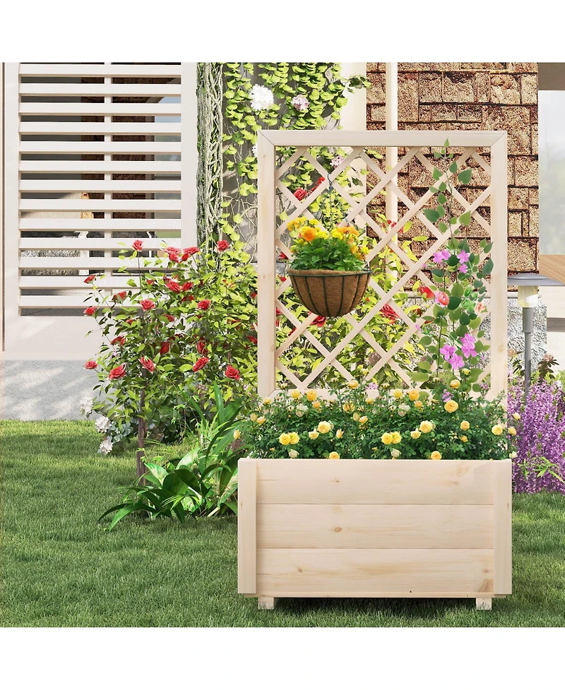 Costway 1 Pcs 40" Tall Wooden Raised Garden Bed with Lattice Trellis for Climbing Vine