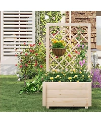 Costway 1 Pcs 40" Tall Wooden Raised Garden Bed with Lattice Trellis for Climbing Vine