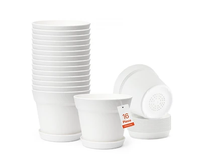 Slickblue Set of 16 Plastic Plant Pots with Saucers and Drainage Holes