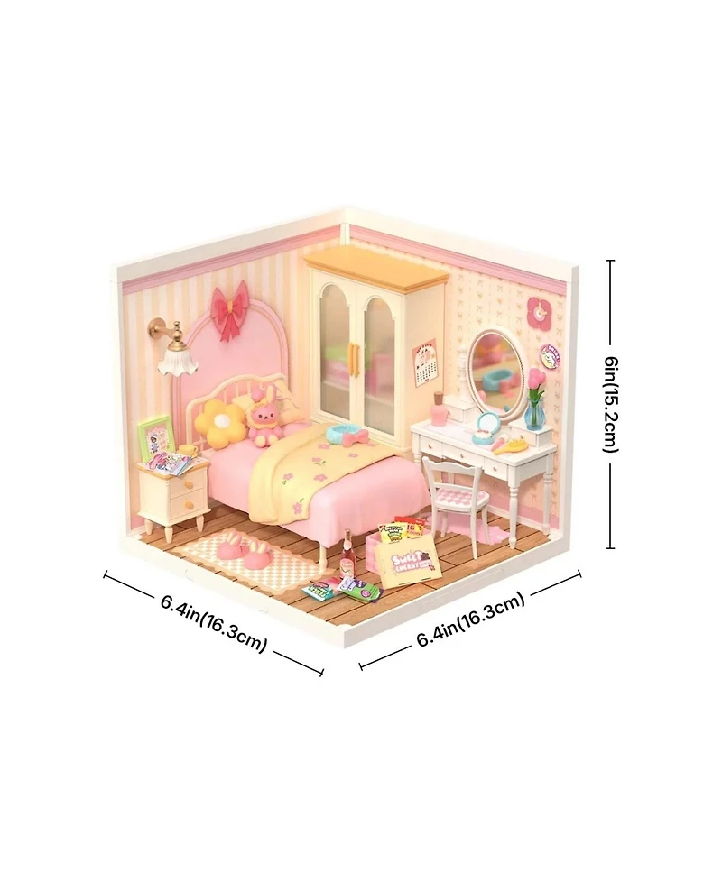 Robotime 3D Puzzles Diy Miniature Dollhouse Super Creator Pink Bedroom Craft Kit Plastic Building Set for Kid Girl Pink