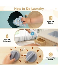 Skonyon Wooden Kids Laundry Playset with Washer, Sink, and Accessories