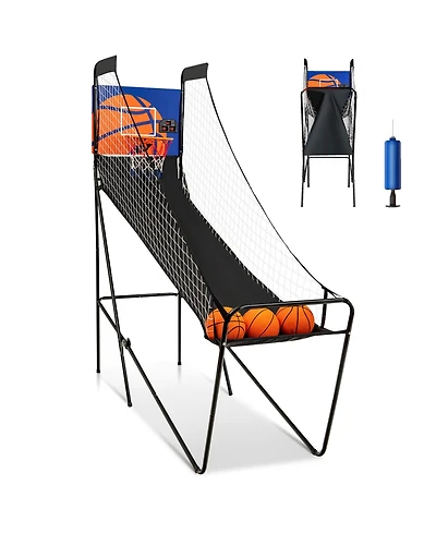 Foldable Single Shot Basketball Arcade Game with Electronic Scorer and Basketballs