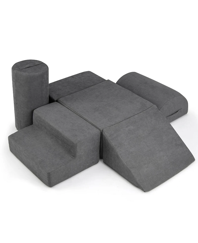 Sugift 6-Piece Baby Climbing Blocks with 30D High-Density Foam and Carrying Handles-Gray