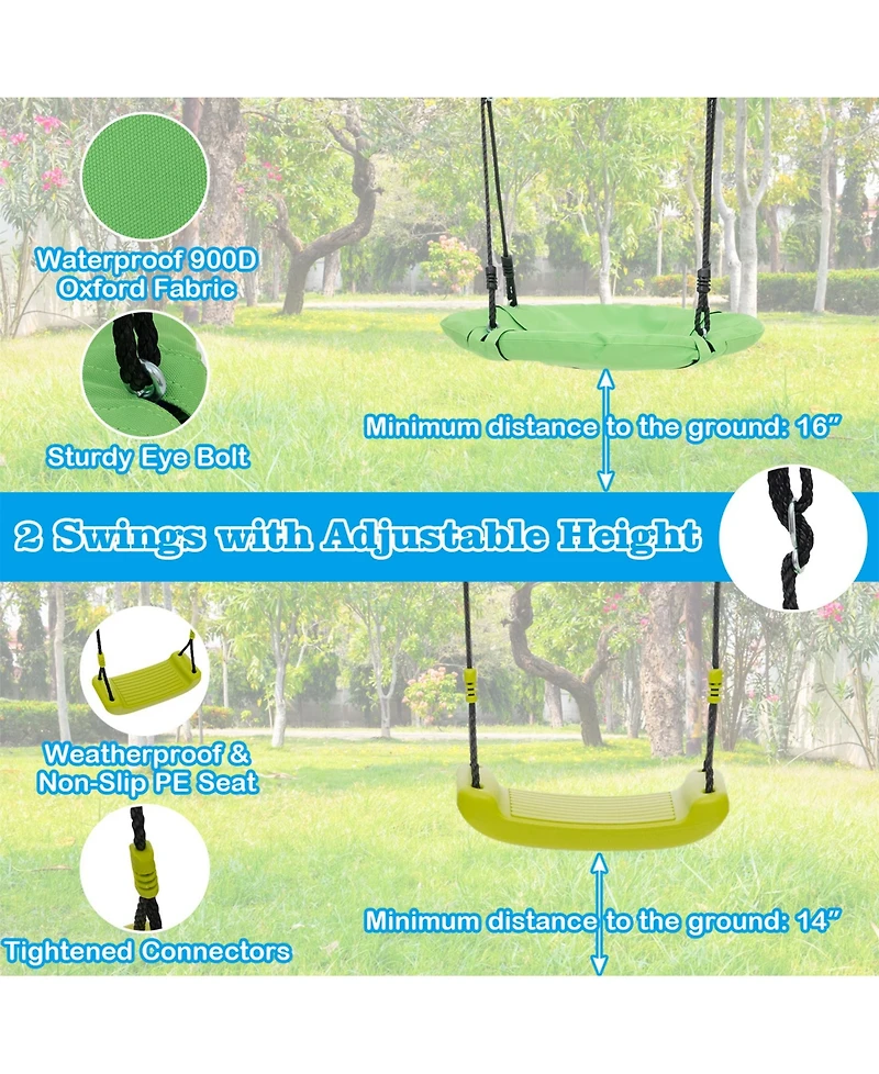 Sugift 550 Lbs 6-in-1 Patio Kids Swing Set with Climbing Net and Ladder-Red