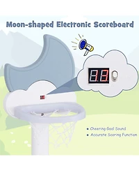 Sugift 4-In-1 Kids Basketball Hoop with Moon-shaped Electronic Scoreboard and Play Set