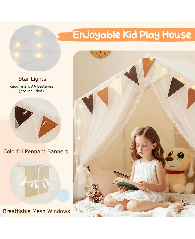 Sugift Large Toddler Playhouse Tent with Door Curtains Windows-Beige