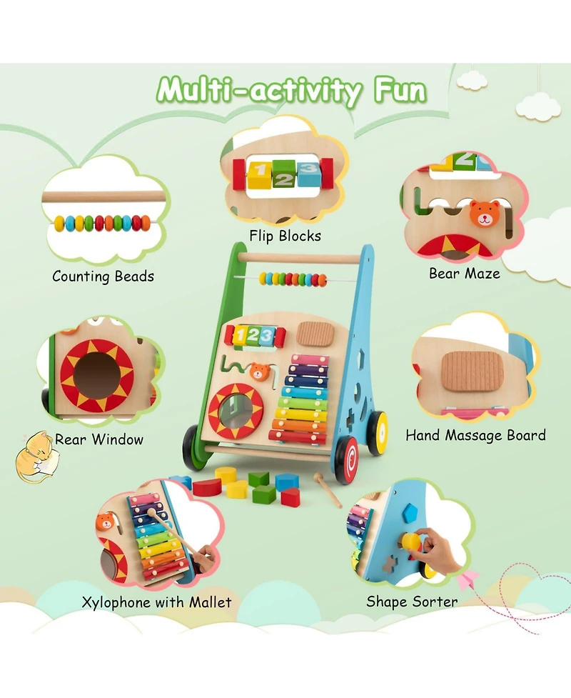 Toddler Push Walker Activity Center Toy with Burr-free Handle