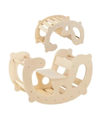 Sugift 2-in-1 Rocking Horse Arch for Kids Montessori Climbing Toys with Arch Climber-Natural