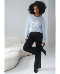 ellos Women's Embellished Eyelash Pullover Sweater