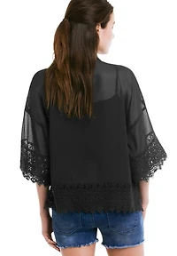 ellos Plus Sheer Lace Trim Kimono Cardigan