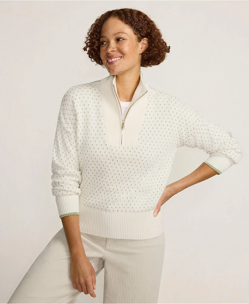 Lands' End Women's Drifter Floatback Jacquard Quarter Zip Sweater