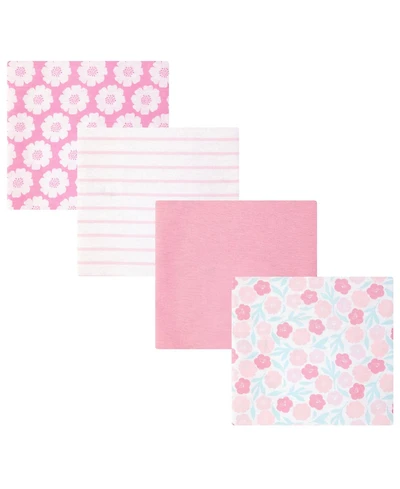 Hudson Baby Infant Girls Cotton Flannel Receiving Blankets 4-Pack, Pink Daisies, One Size