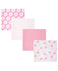 Hudson Baby Infant Girls Cotton Flannel Receiving Blankets 4-Pack, Pink Daisies, One Size