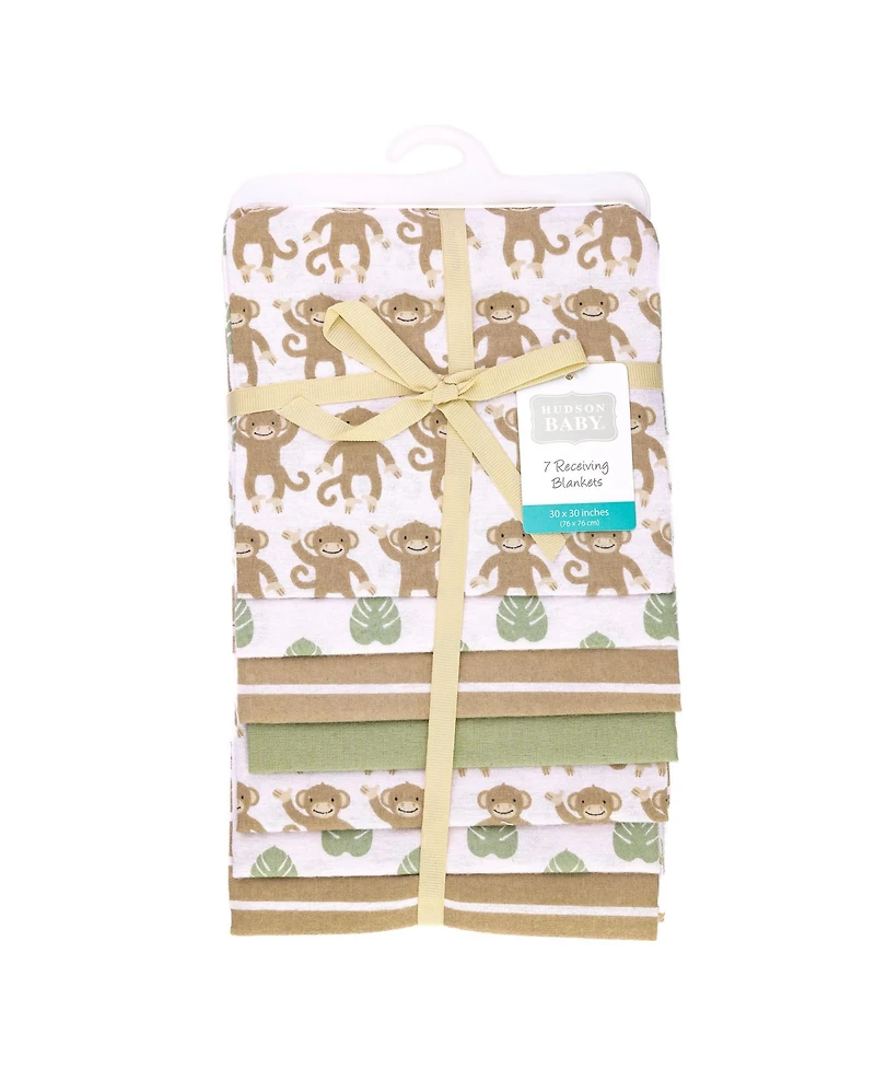 Hudson Baby Infant Boys Cotton Flannel Receiving Blankets 7-Pack Bundle, Monkey, One Size