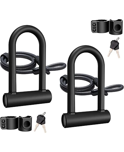 Batfox Heavy Duty Bike U-Lock, 16mm Shackle with 4ft/6ft Security Cable and Durable Mounting Bracket for Bicycle, Motorcycle