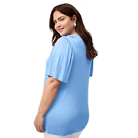ellos Women's Ruffle Neckline Flutter Sleeve Tunic