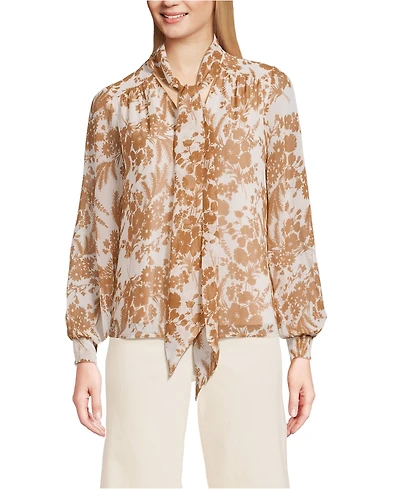 Lands' End Women's Chiffon Removable Tie Neck Blouse