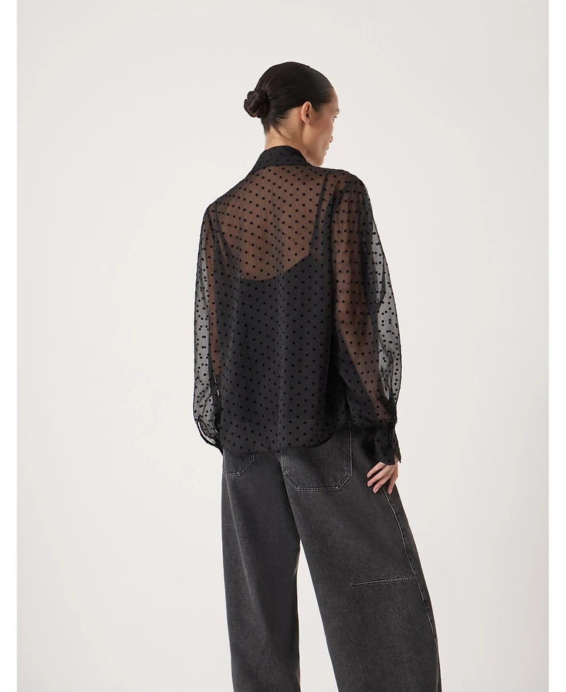 Hush Women's Tie Neck Flocked Spot Blouse