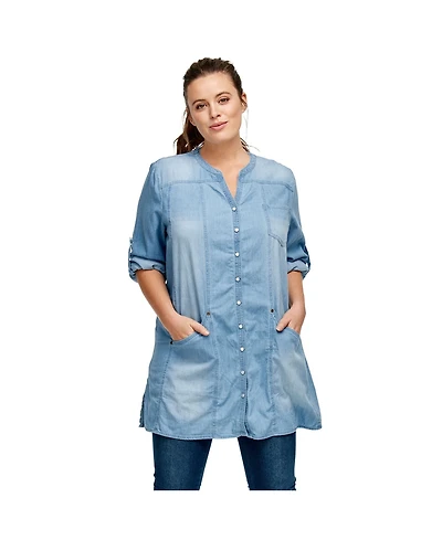 ellos Women's Snap Front Denim Tunic