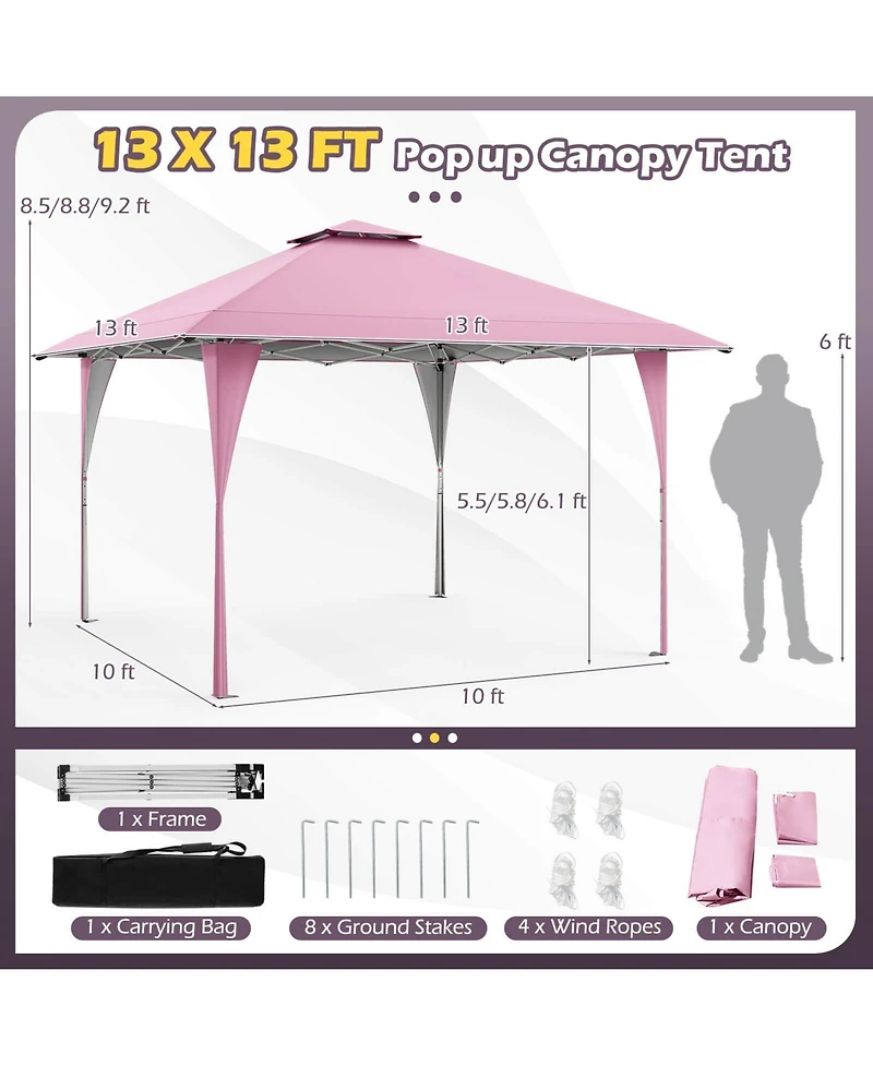 Costway 13 x 13 Ft Pop-Up Outdoor Gazebo Canopy Tent with Carrying Bag and Stakes