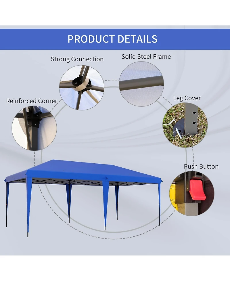 Outsunny 10' x 20' Pop Up Canopy Tent, Outdoor Gazebo & Carry Bag,