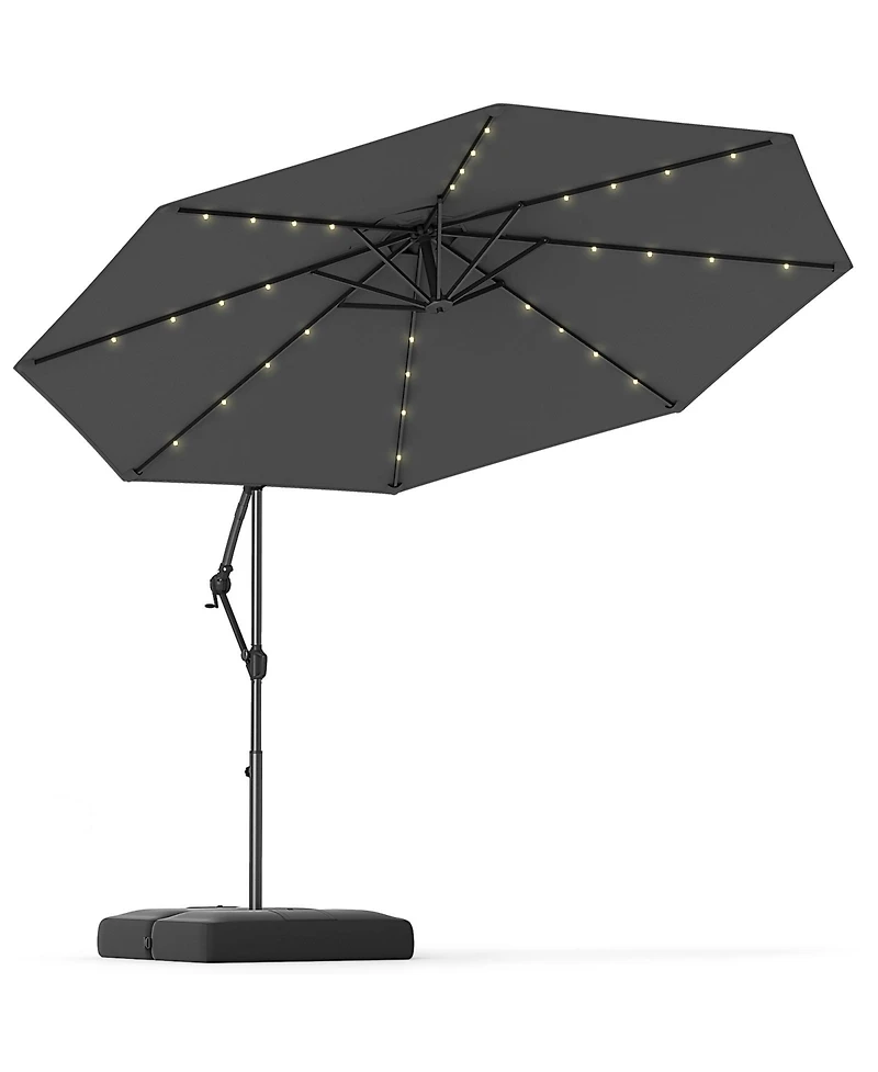 Slickblue-Solar Offset Patio Umbrella with Base and 32 Led Lights