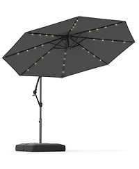Slickblue-Solar Offset Patio Umbrella with Base and 32 Led Lights