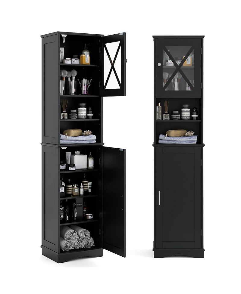 Tall Freestanding Bathroom Storage Cabinet with 5 Adjustable Shelves