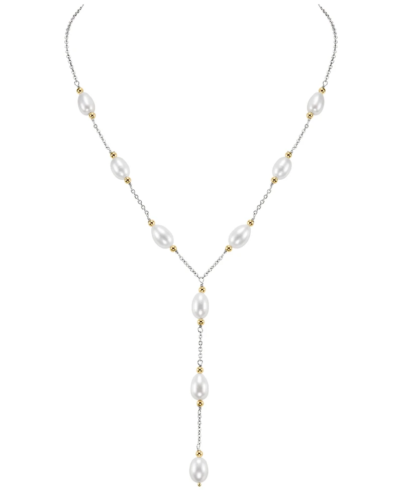 Macy's Freshwater Pearl Necklace (8-9mm) in 14K Yellow Gold Beads and Sterling Silver