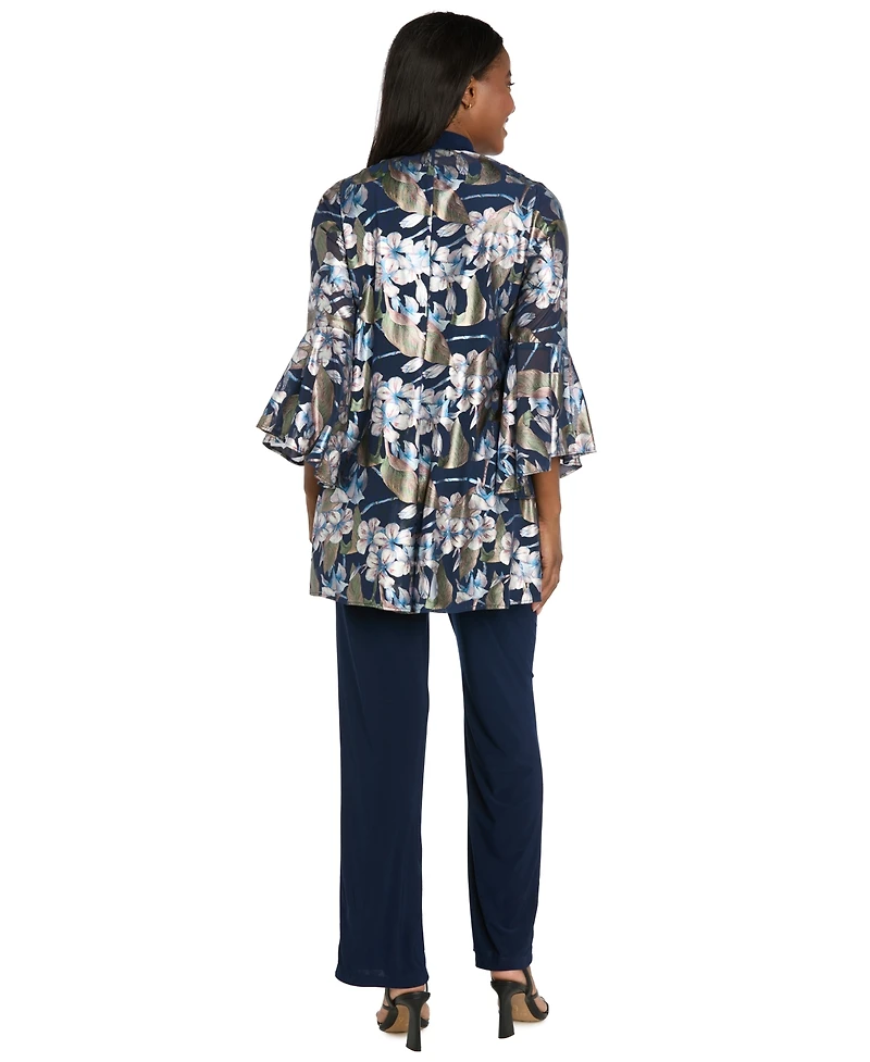 R & M Richards Women's Foil Printed Jacket Pantsuit with Tank and Pull-On Pants