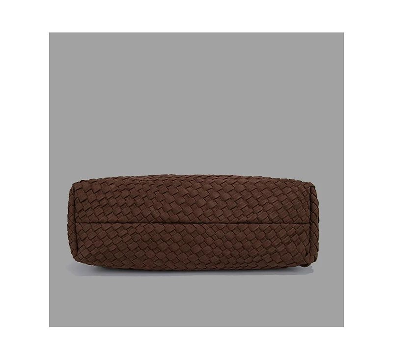 Susu Brown and Espresso Suede Woven Hobo Bag Large Slouchy Shoulder Tote Handbag for Women Soft Braided Texture Work Purse