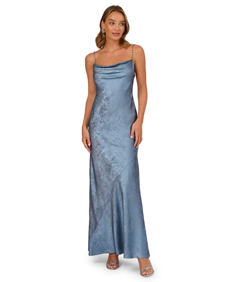 Adrianna Women's Cowl Neck Foiled Long Dress