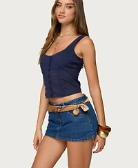 Edikted Womens Embroidered Cotton Button Up Top