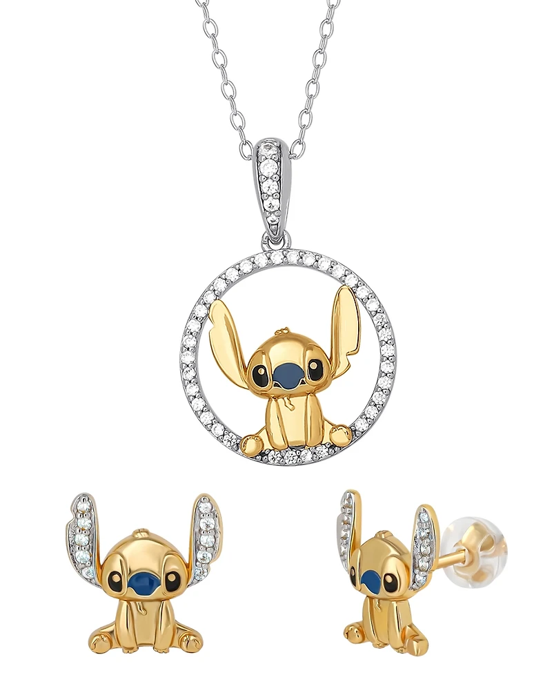 Disney 2-Pc. Cubic Zirconia Stitch Necklace and Earrings Set in 18K Yellow Gold Over Sterling Silver