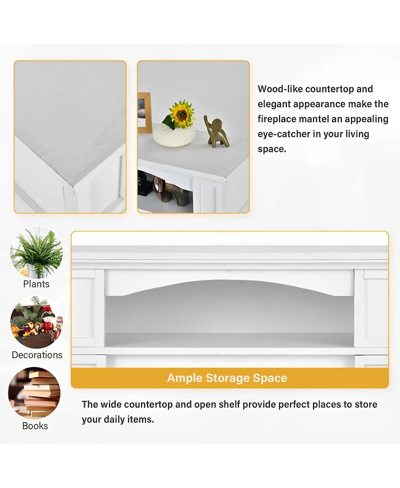 Sugift 18-Inch Size, 1400W Electric Power, Built-in Shelf Tv Stand Fireplace