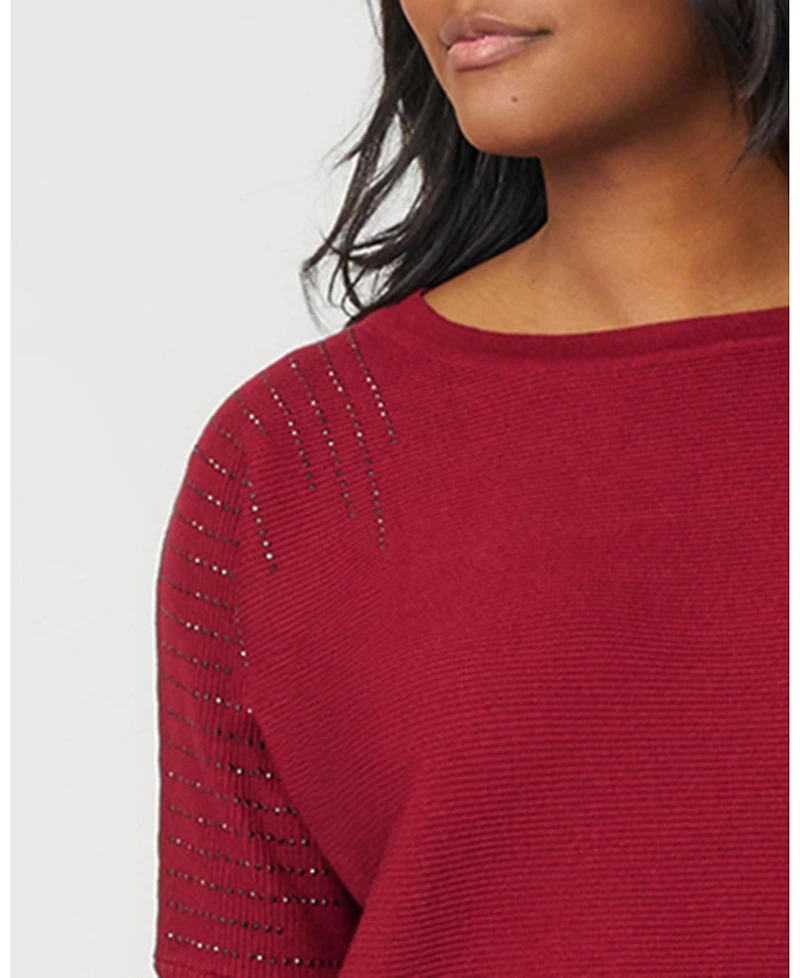 Cable & Gauge Women's Ribbed Dolman Sweater with Hotfix Detail