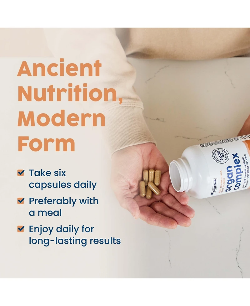 NativePath Grass Fed Beef Organ Complex - Liver, Heart, Kidney Supplement for Energy & Immune Support - New Zealand Sourced, 30 Servings