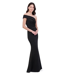 Eliza J Women's Asymmetric-Neck Side-Pleat Scuba Gown