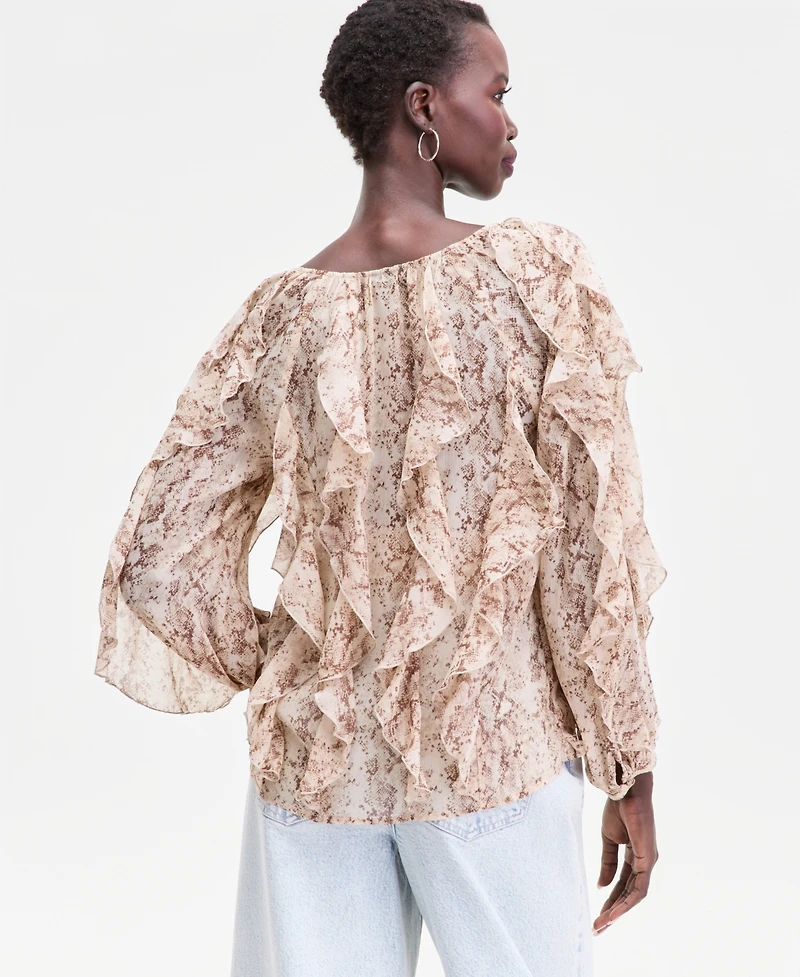 I.n.c. International Concepts Women's V-Neck Ruffle-Front Top, Macy's Exclusive