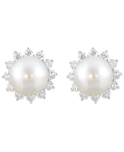 Effy Collection Freshwater Pearl (10mm) and Lab Grown Diamond Earrings (1-3/8 ct. t.w.) in Sterling Silver