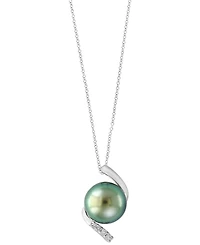 Effy Collection Black Tahitian Pearl (11-12mm) and Diamond Pendant Necklace (1/20 ct. t.w.) in Sterling Silver
