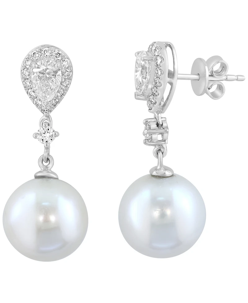 Effy Collection Freshwater Pearl (11.5mm) and Lab Grown Diamond Earring (3/8 ct. t.w.) in Sterling Silver