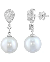 Effy Collection Freshwater Pearl (11.5mm) and Lab Grown Diamond Earring (3/8 ct. t.w.) in Sterling Silver