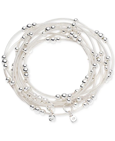 Nine West Silver-Tone White Cord Multi-Row Beaded Stretch Bracelet