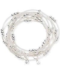 Nine West Silver-Tone White Cord Multi-Row Beaded Stretch Bracelet