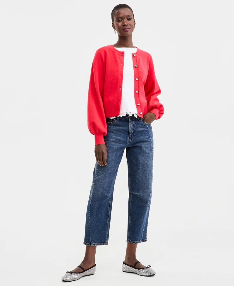On 34th Women's Blouson Sleeve Heart-Button Cardigan, Macy's Exclusive