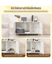 Gymax 43'' Cat Litter Box Enclosure for 2 Cats w/ Double Rooms Sisal Scratching Mats