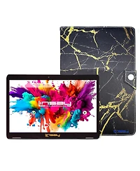 Linsay New 10.1" Tablet Octa Core 128GB Bundle with Black and Gold Marble Case Newest Android 14