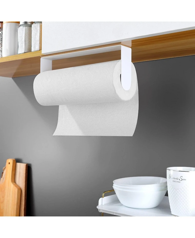 Adhesive Paper Towel Holder Under Cabinet - Stainless Steel Paper Towel Rack Stick on Wall Mount for Kitchen, White