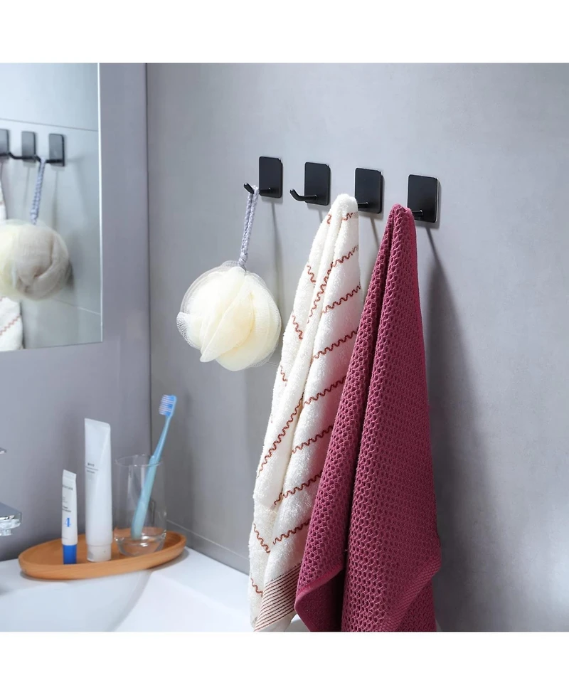 8 Pack Towel Hooks - Adhesive Wall Hooks for Hanging Sticky on Hooks Robes Closet Coat Hooks No Damage Heavy Duty Stainless Steel, Matte Black